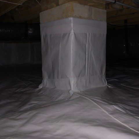 sealed crawl space pier close up